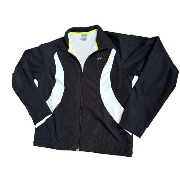 Vtg Women Nike‎ Track Jacket Y2K Black White Yellow Accents M Tennis Prep - Picture 1 of 7